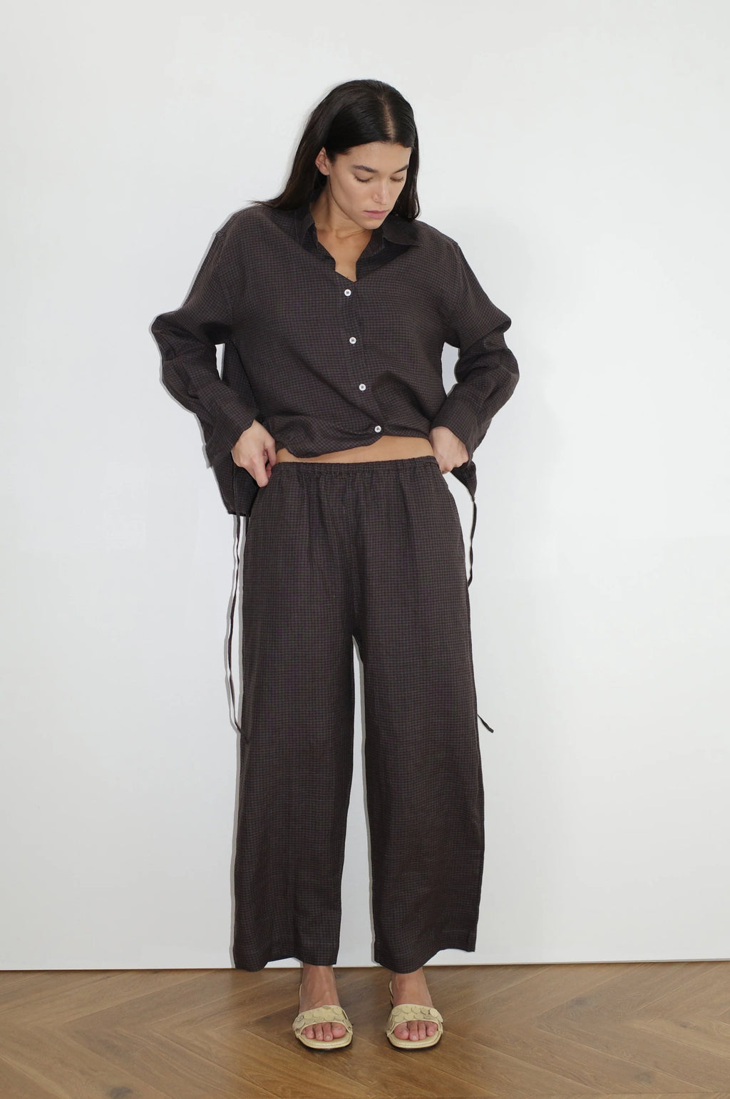 DEIJI TIE SPLIT SET IN SLATE CHECK