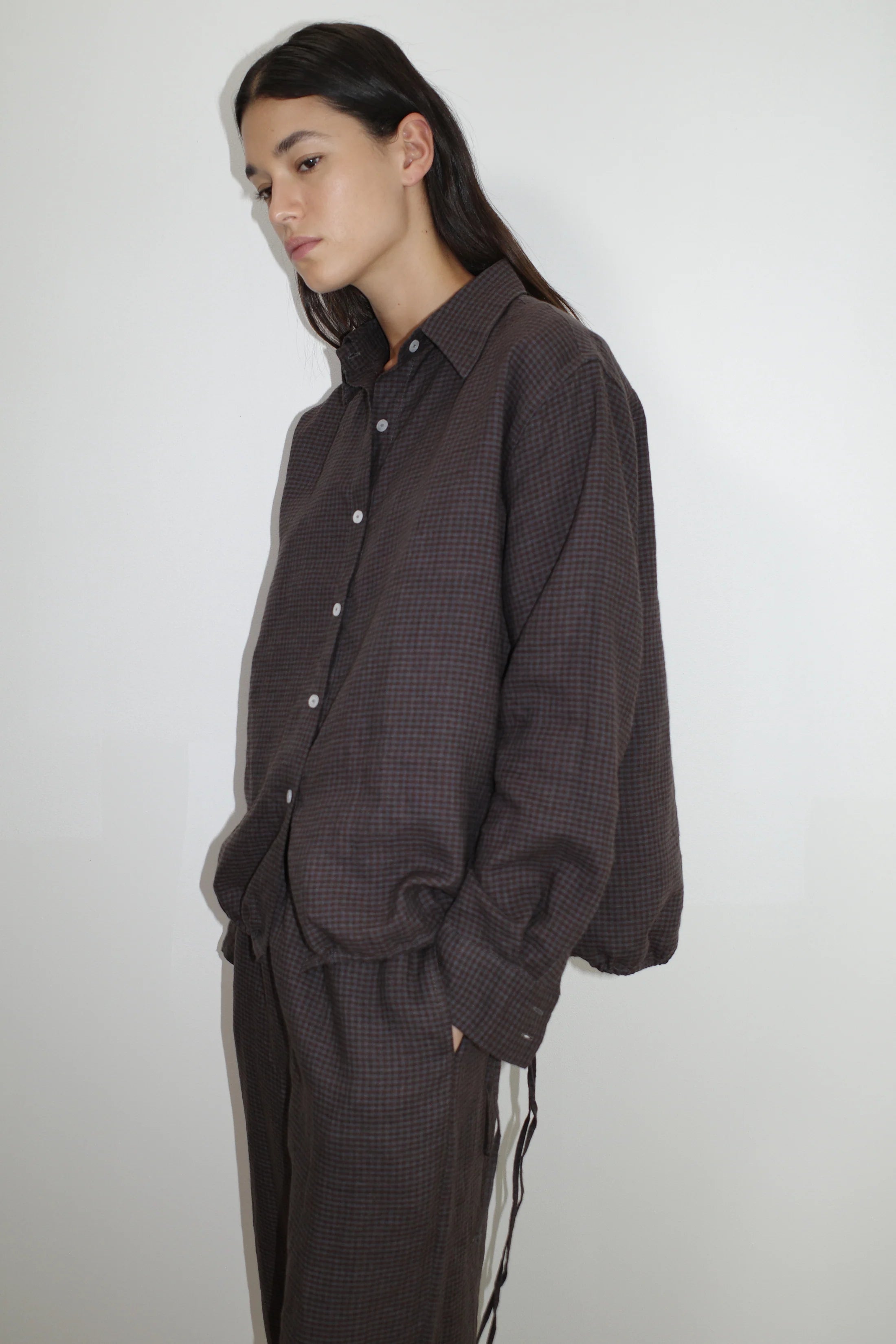 DEIJI TIE SPLIT SET IN SLATE CHECK