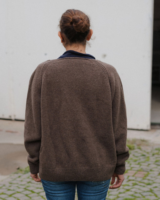 BASERANGE SOAR V NECK IN BROWN MERINO WOOL