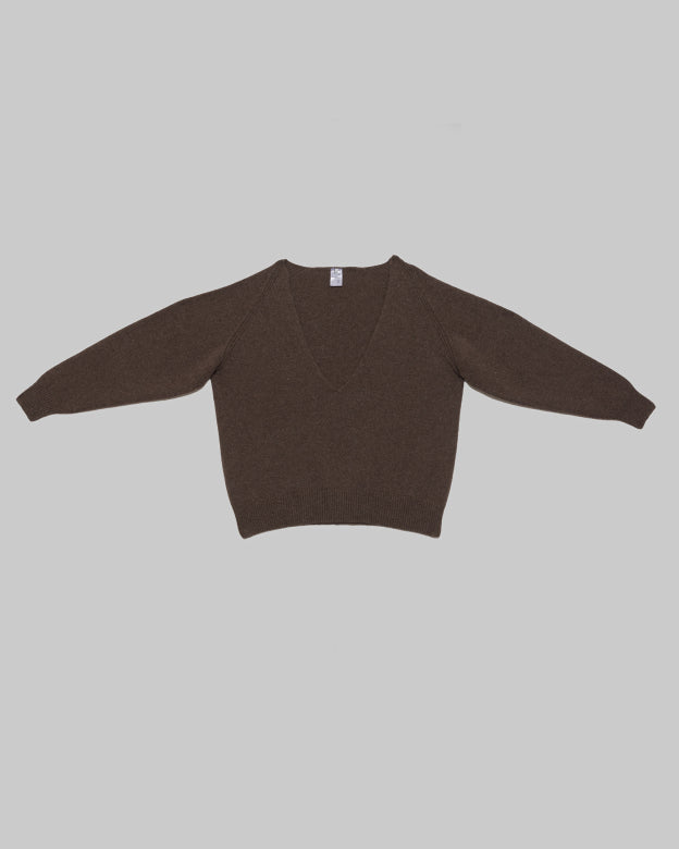 BASERANGE SOAR V NECK IN BROWN MERINO WOOL