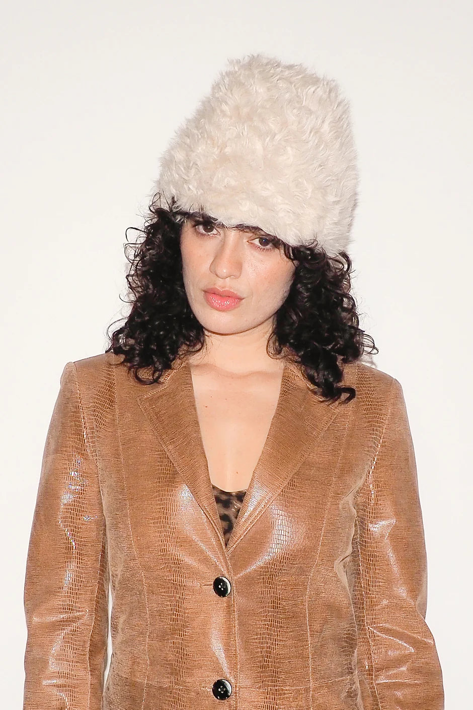 CLYDE FAUX FUR TOQUE IN CREAM SHAG