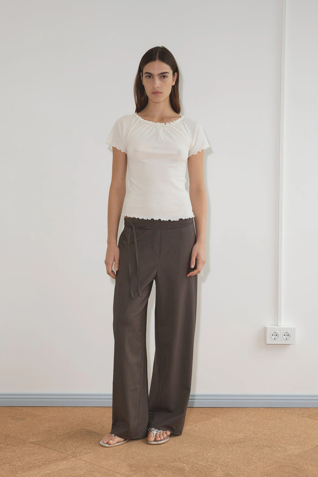 DEIJI STUDIOS DOUBLE BELTED PANT BROWN STRIPE