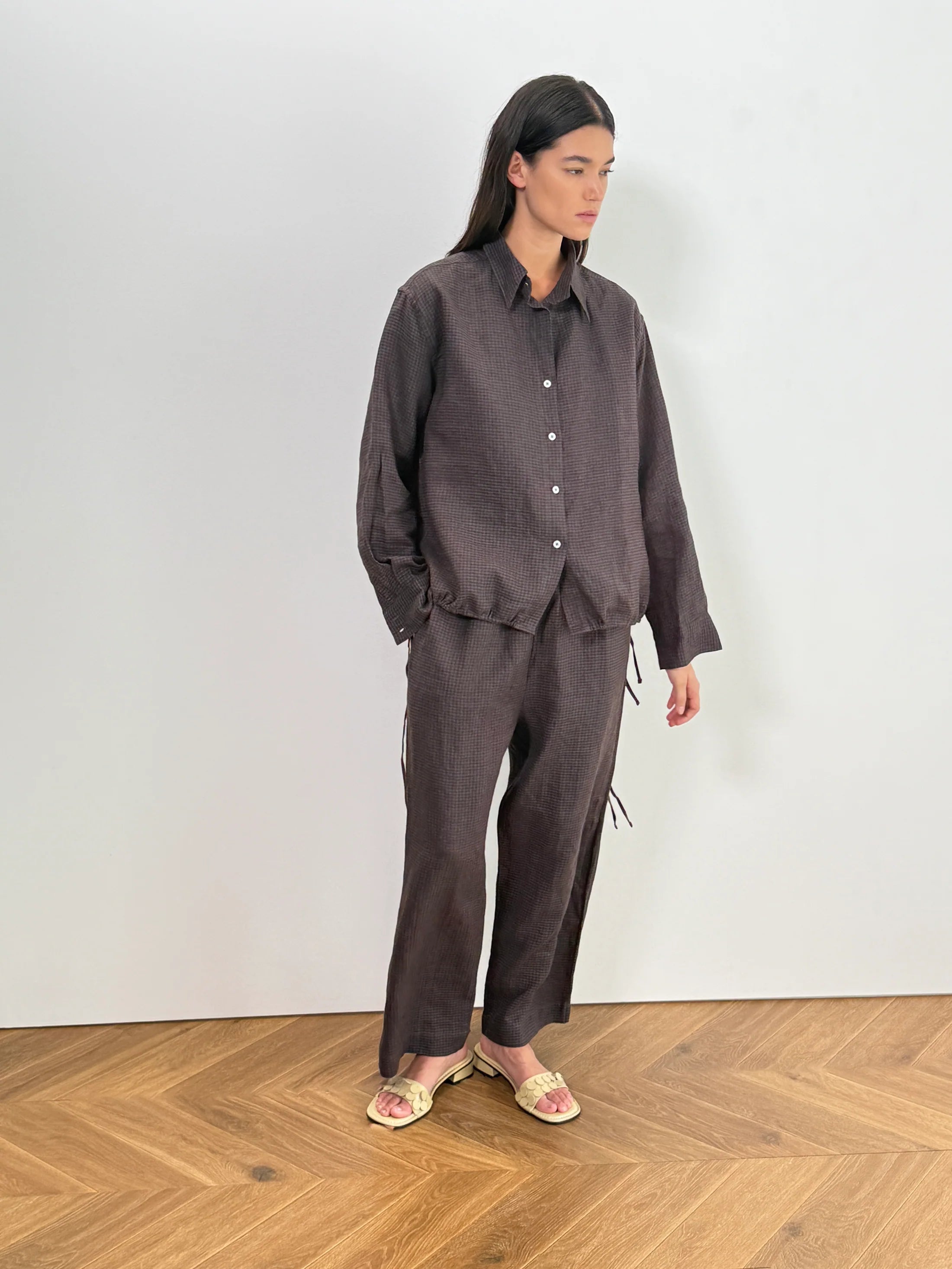 DEIJI TIE SPLIT SET IN SLATE CHECK