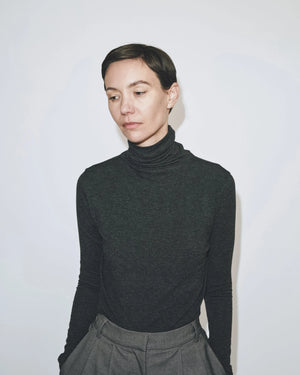 MIJEONG PARK ROLL NECK TOP IN CHARCOAL
