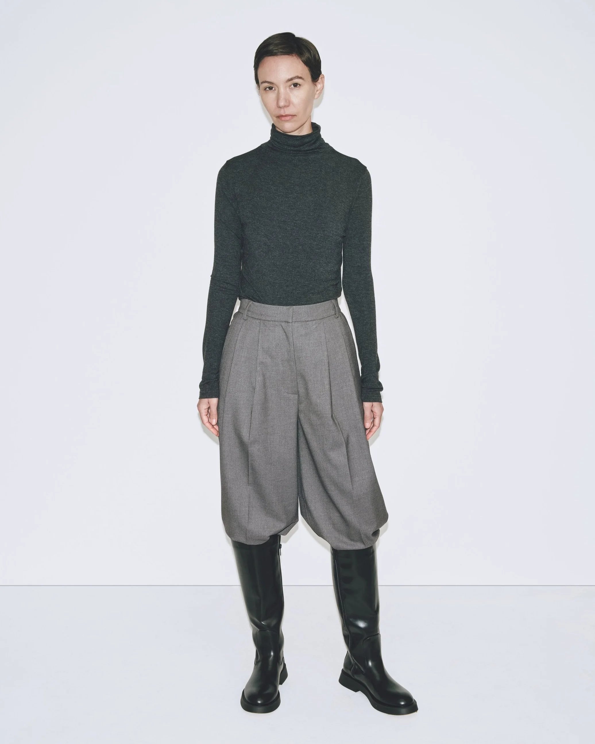 MIJEONG PARK ROLL NECK TOP IN CHARCOAL