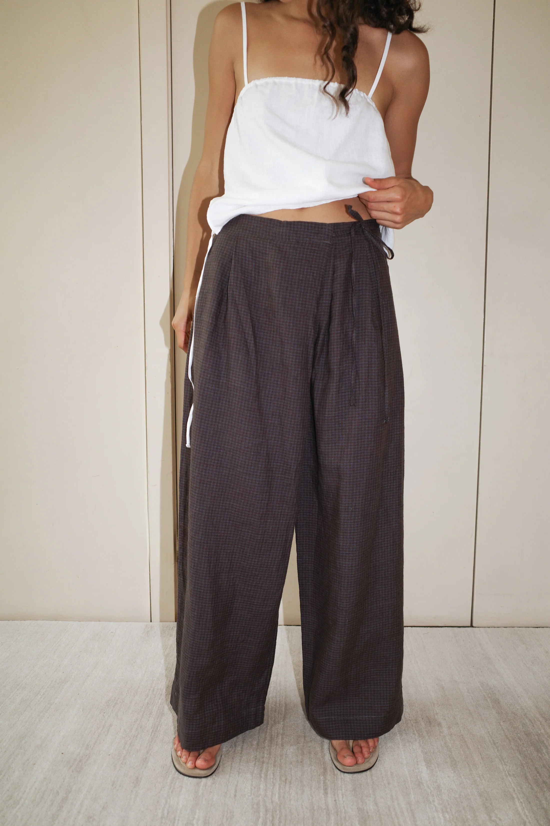 DEIJI STUDIOS FOLD PANT IN SLATE CHECK