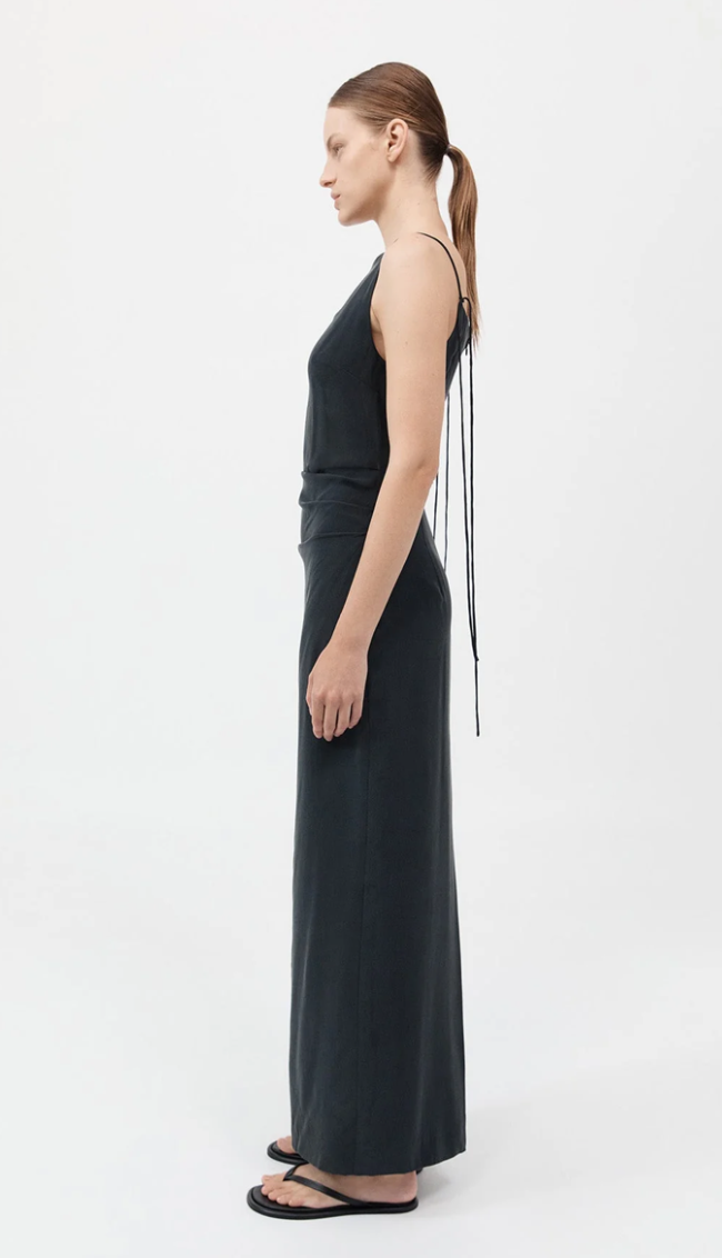 ST. AGNI SILK TUCK DRESS IN BLACK