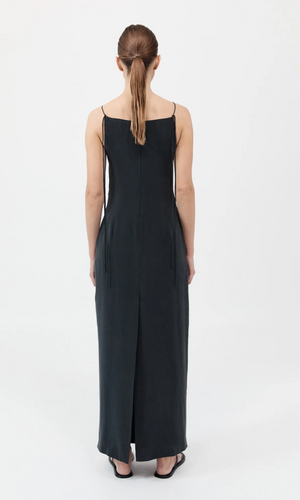 ST. AGNI SILK TUCK DRESS IN BLACK