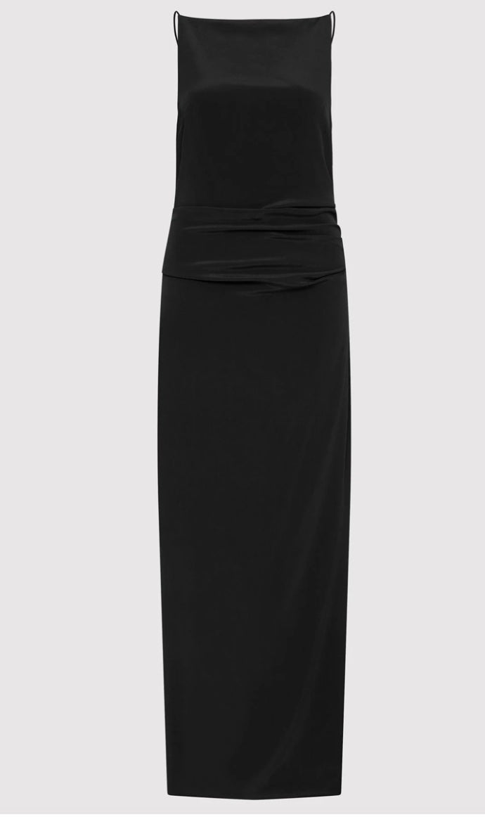 ST. AGNI SILK TUCK DRESS IN BLACK