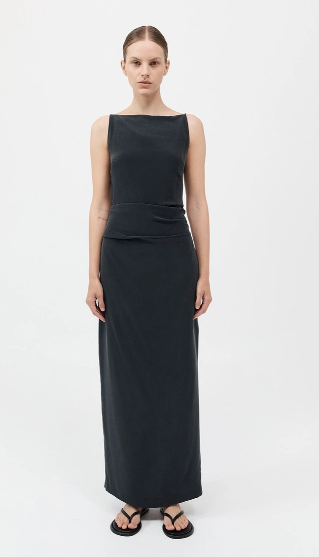 ST. AGNI SILK TUCK DRESS IN BLACK