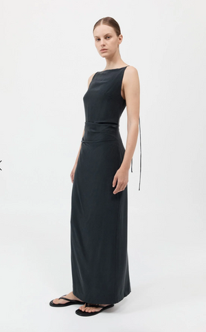 ST. AGNI SILK TUCK DRESS IN BLACK