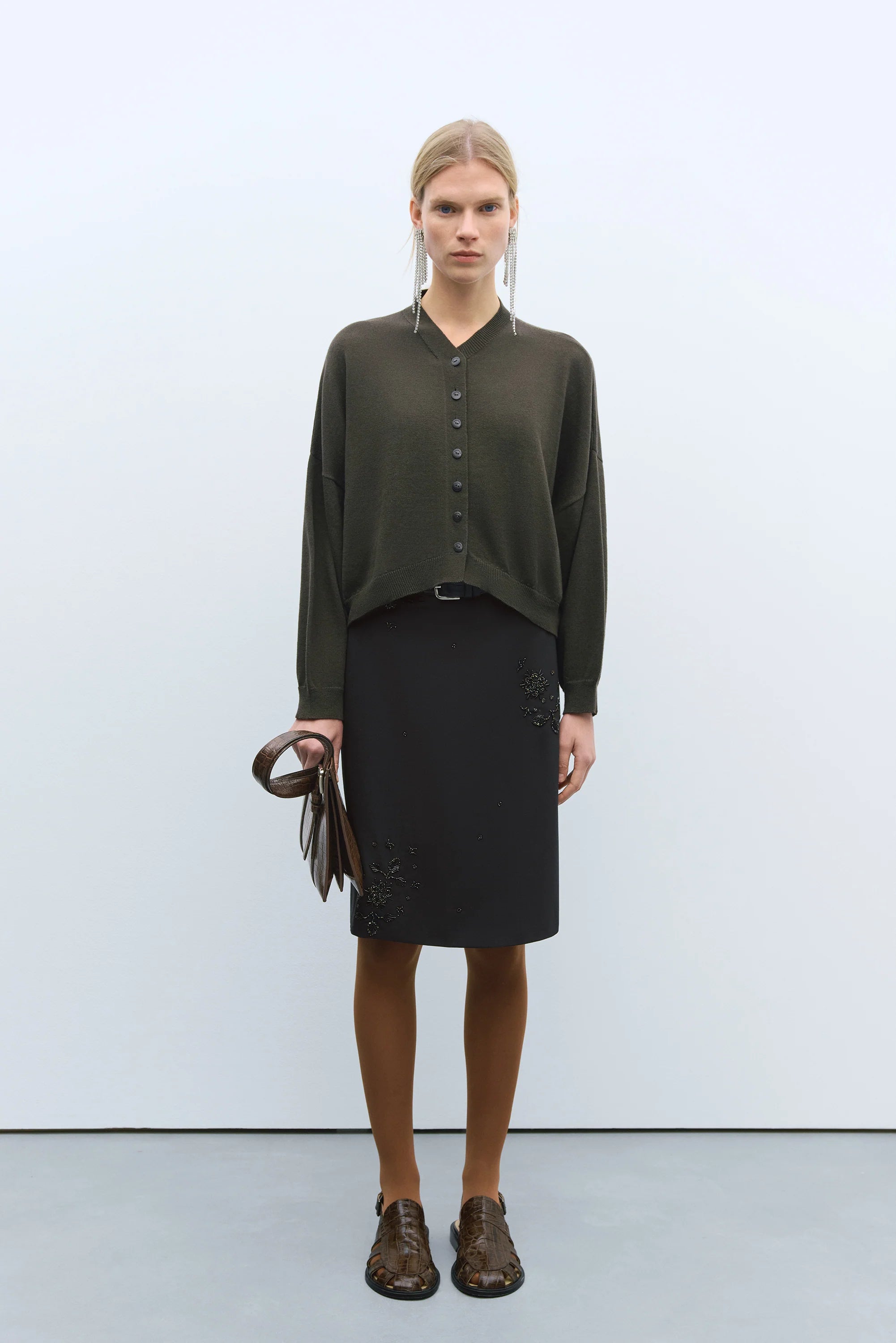 CORDERA COTTON & CASHMERE CARDIGAN DARK MOSS