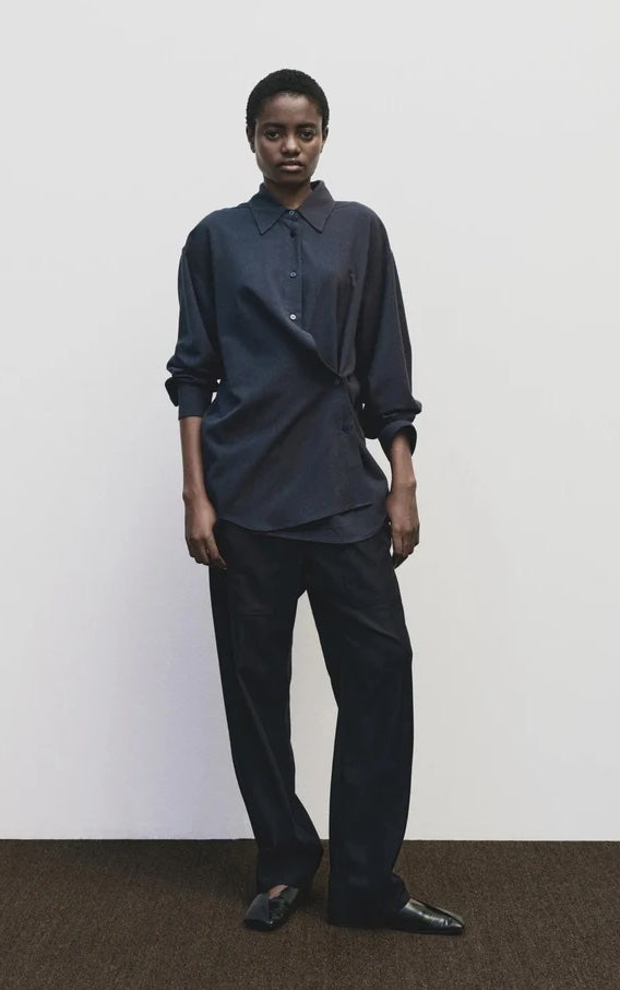MIJEONG PARK TEXTURED OVERSIZED SHIRT NAVY
