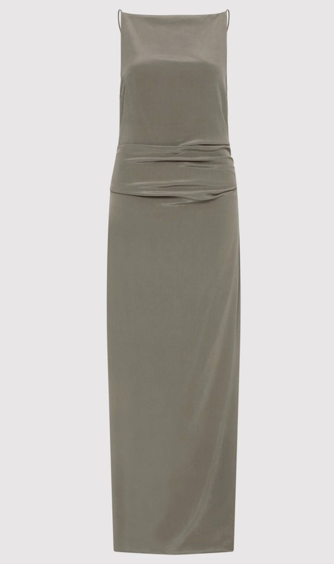 ST. AGNI SILK TUCK DRESS IN SMOKEY OLIVE